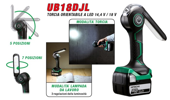 Nuova torcia cordless Hitachi UB18DJL